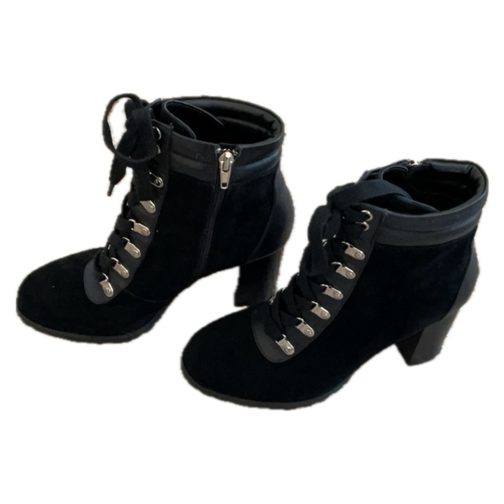 WHBM. Laced and Zip up Black Skater Suede Boots